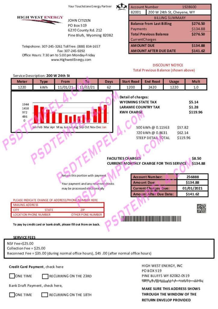 USA Wyoming High West Energy 2Pages utility bill