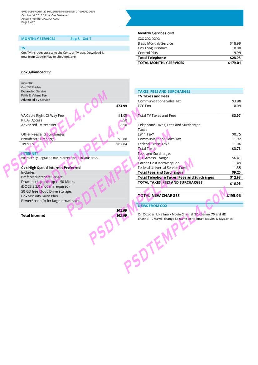 USA COX utility bill 2pages - Image 2