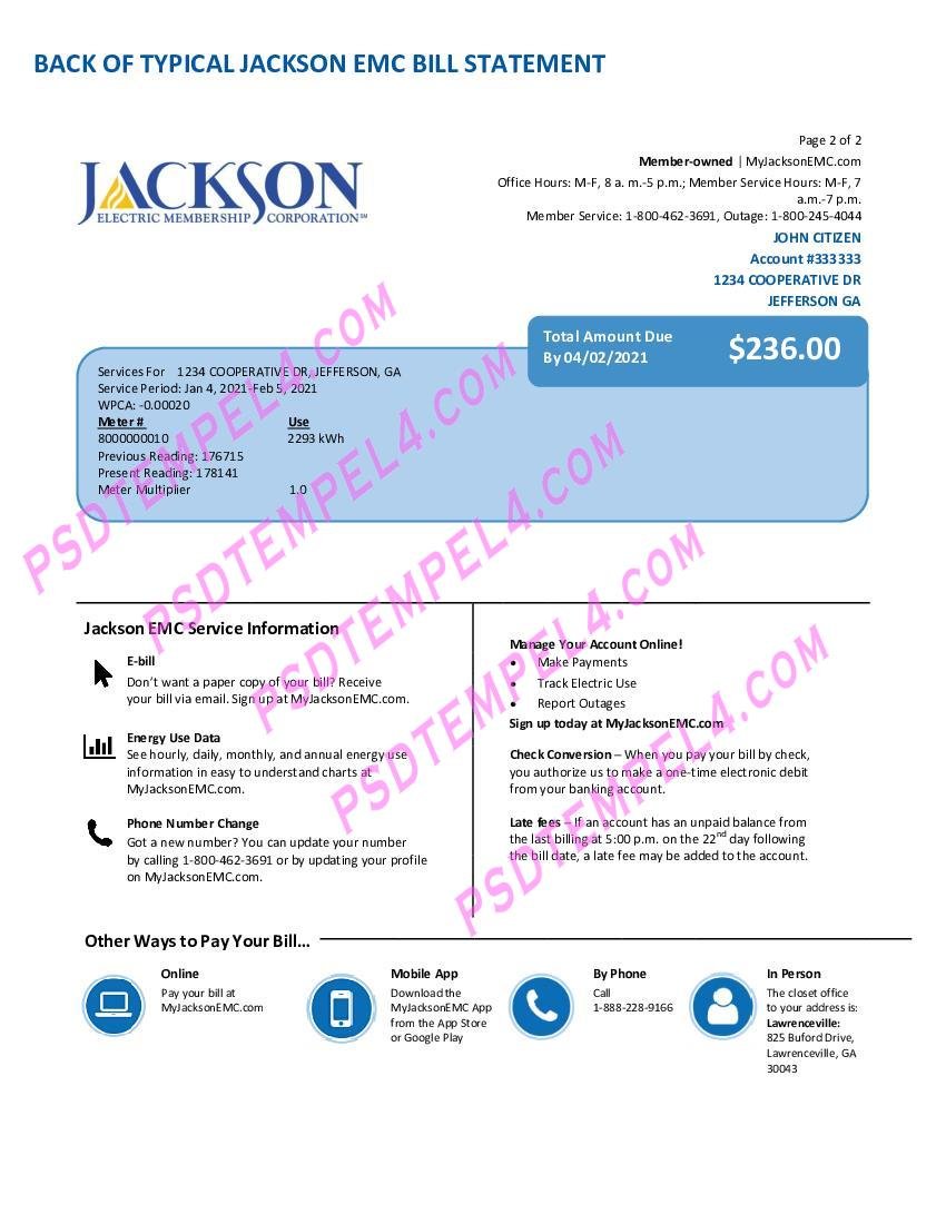 USA Georgia JACKSON EMC utility bill 2Pages - Image 2