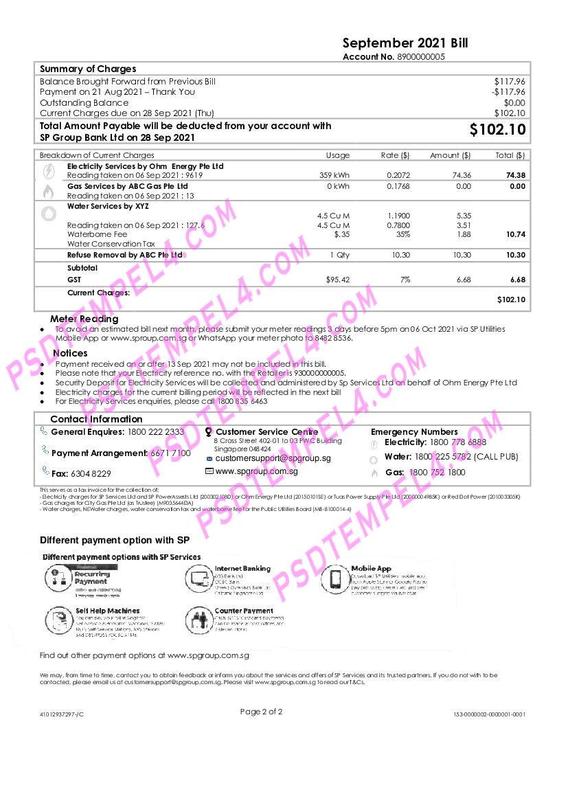 Singapore SP Group utility bill 2pages - Image 2