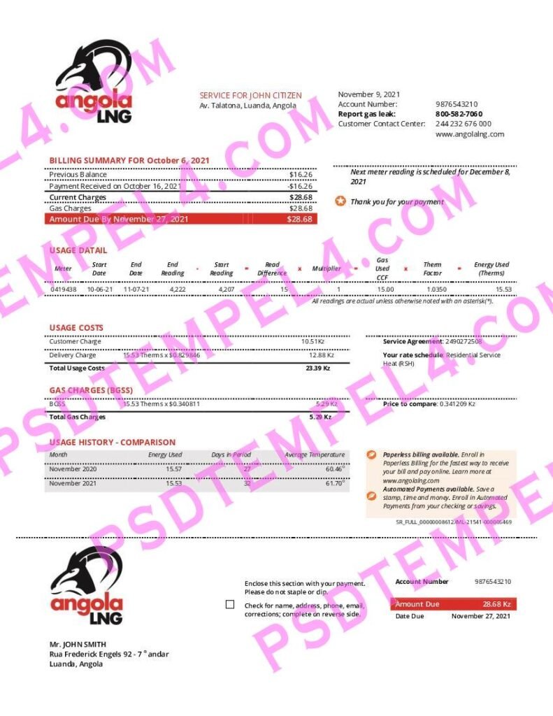 Angola LNG utility bill