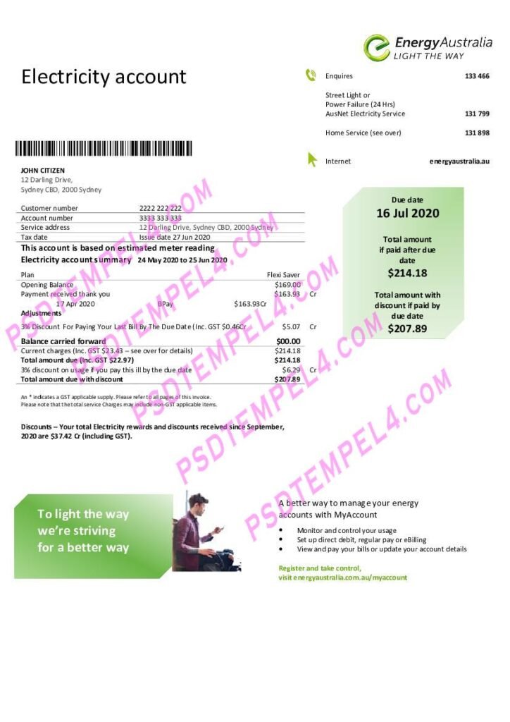 Australia Energy electricity utility bill 2 version