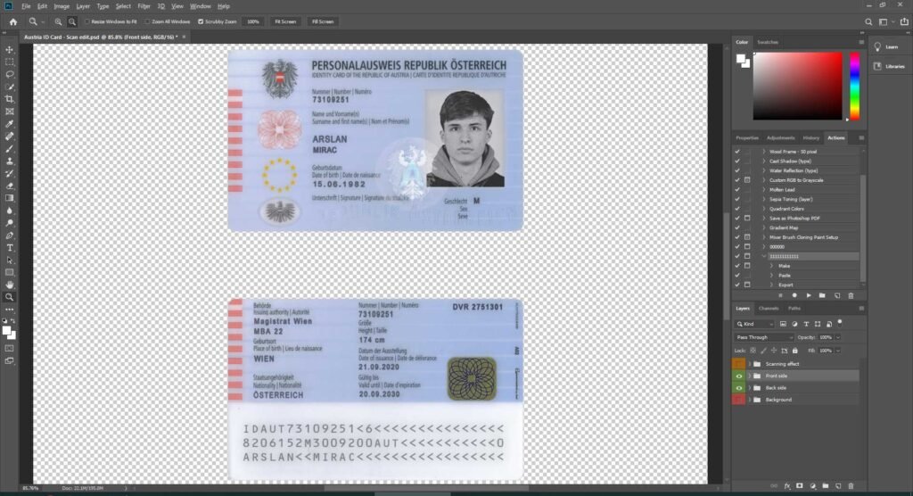 Austria id card psd template