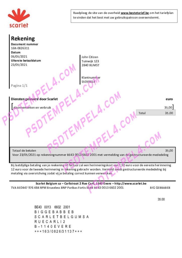 Belgium scarlet utility bill