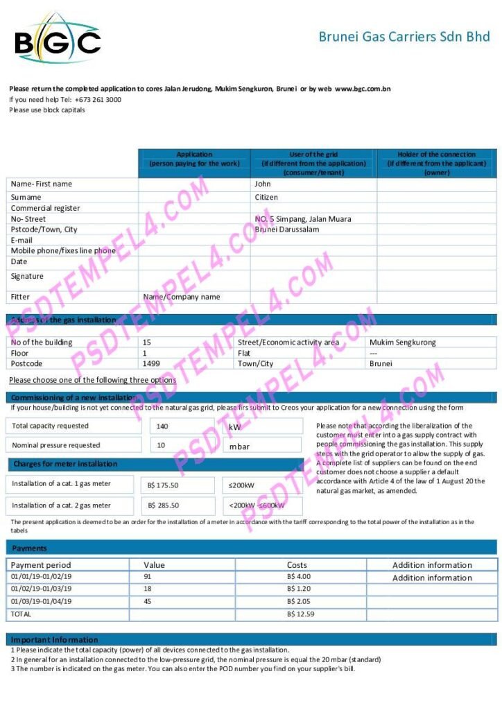 Brunei Brunei Gas Carriers gas utility bill