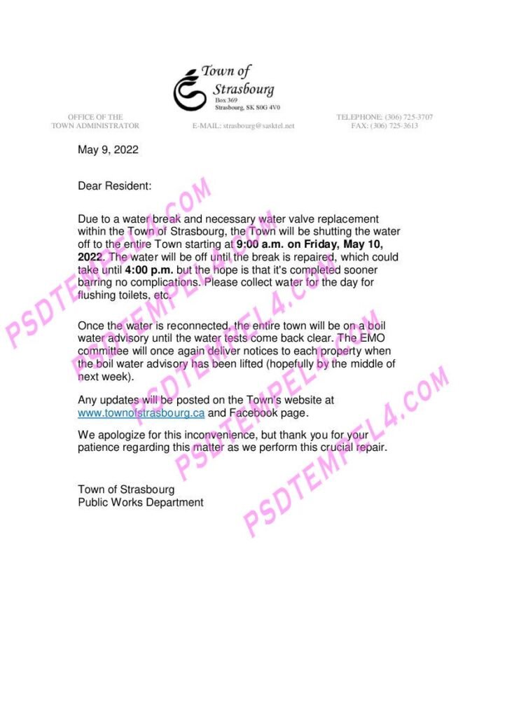 Canada Saskatchewan Town of Strasbourg water shut off utility bill