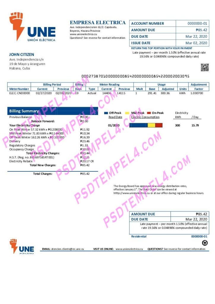 Cuba Empresa Electrica utility bill