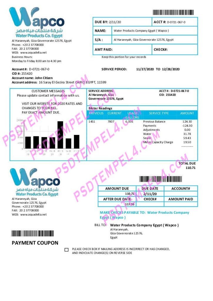 Egypt water products company egypt wapco utility bill