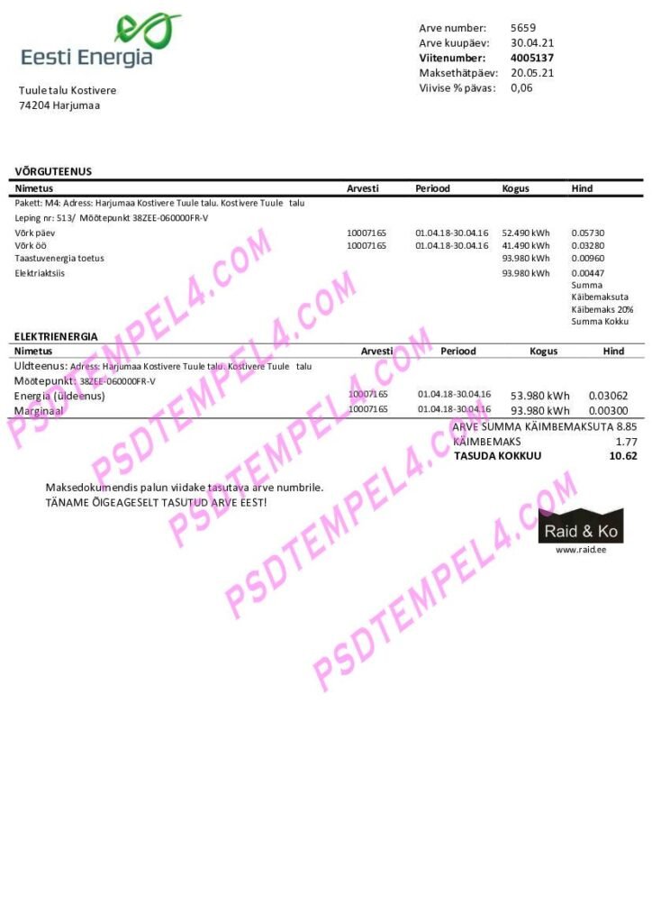 Estonia eesti energia electricity utility bill