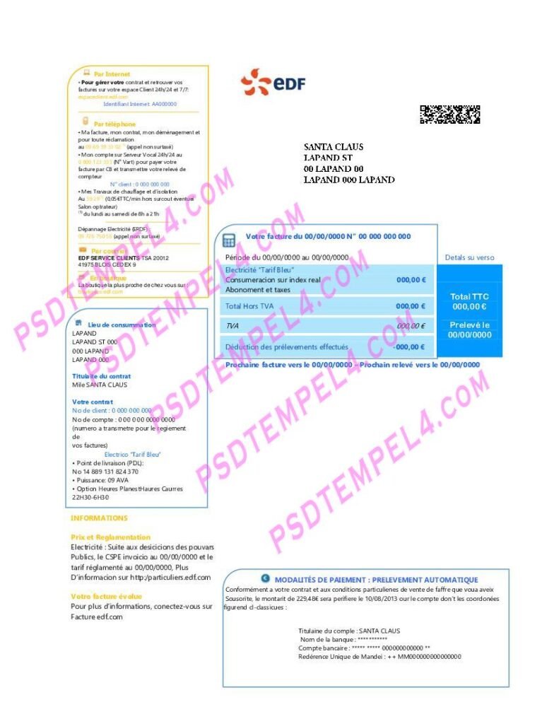 France electricity EDF V1 utility bill
