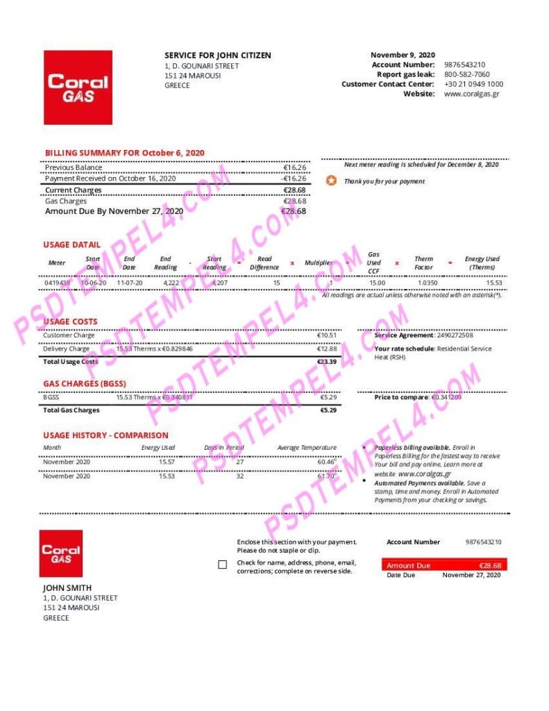 Greece coral gas utility bill