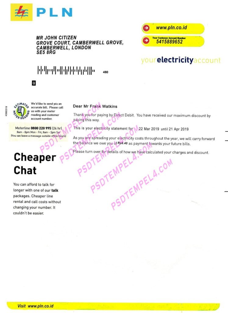 Indonesia PLN electricity PSD utility bill