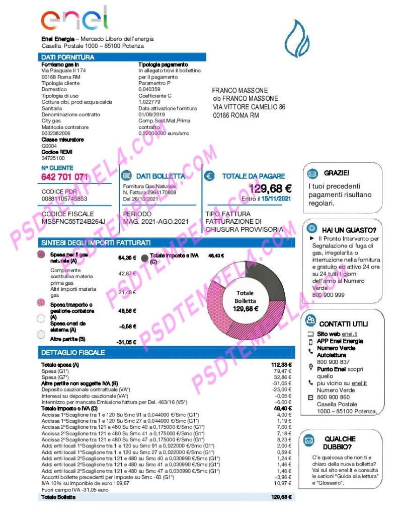 Italy Enel Energia NEW utility bill
