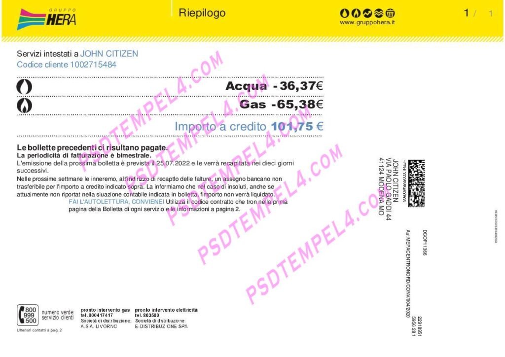 Italy gruppo hera utility bill
