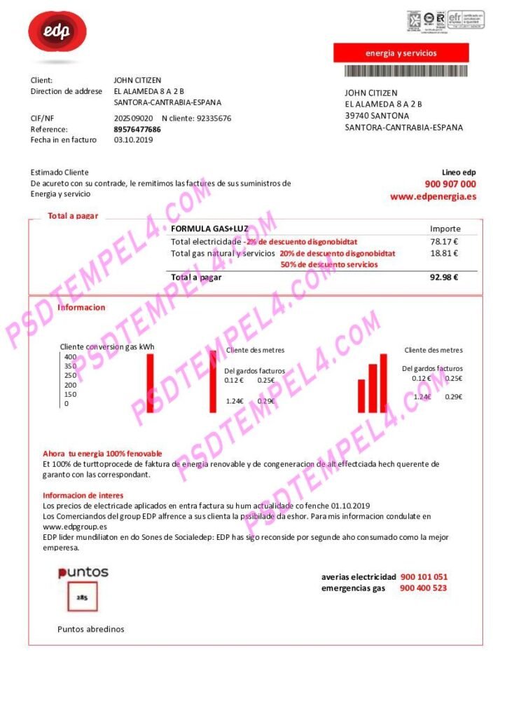 Spain EDP Energia utility bill