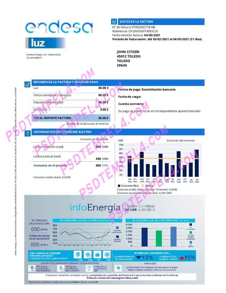 Spain Endesa luz utility bill