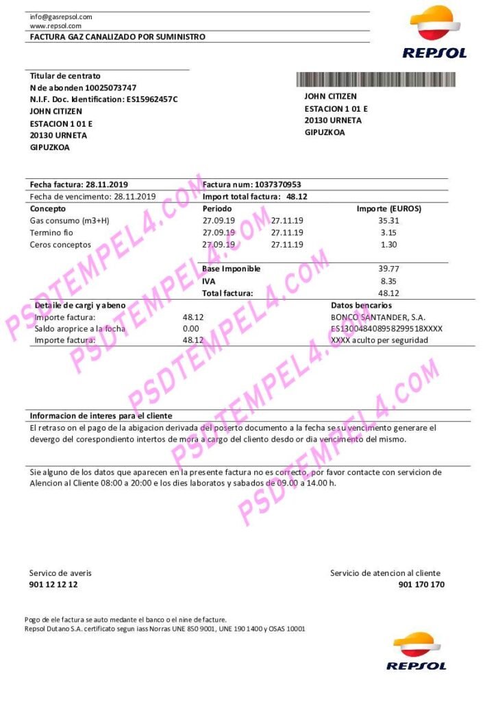 Spain Repsol gas utility bill