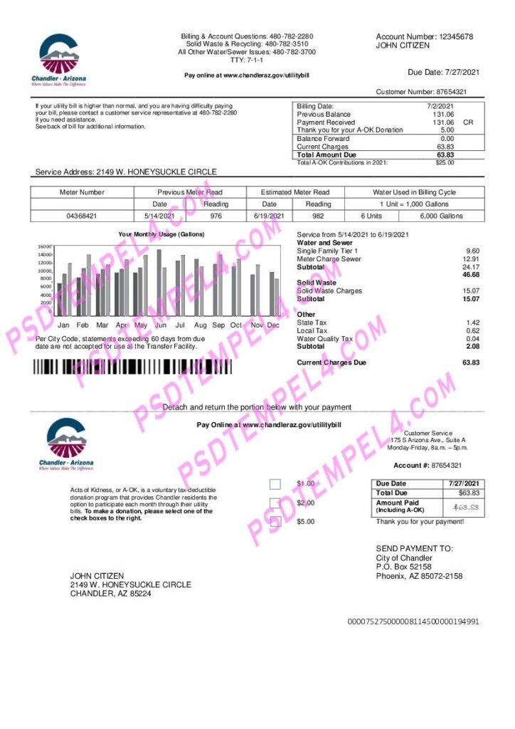 USA Arizona Chandler Utilities bill