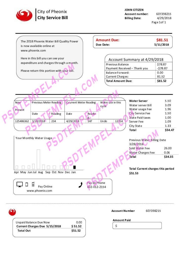 USA Arizona City of Phoenix utility bill