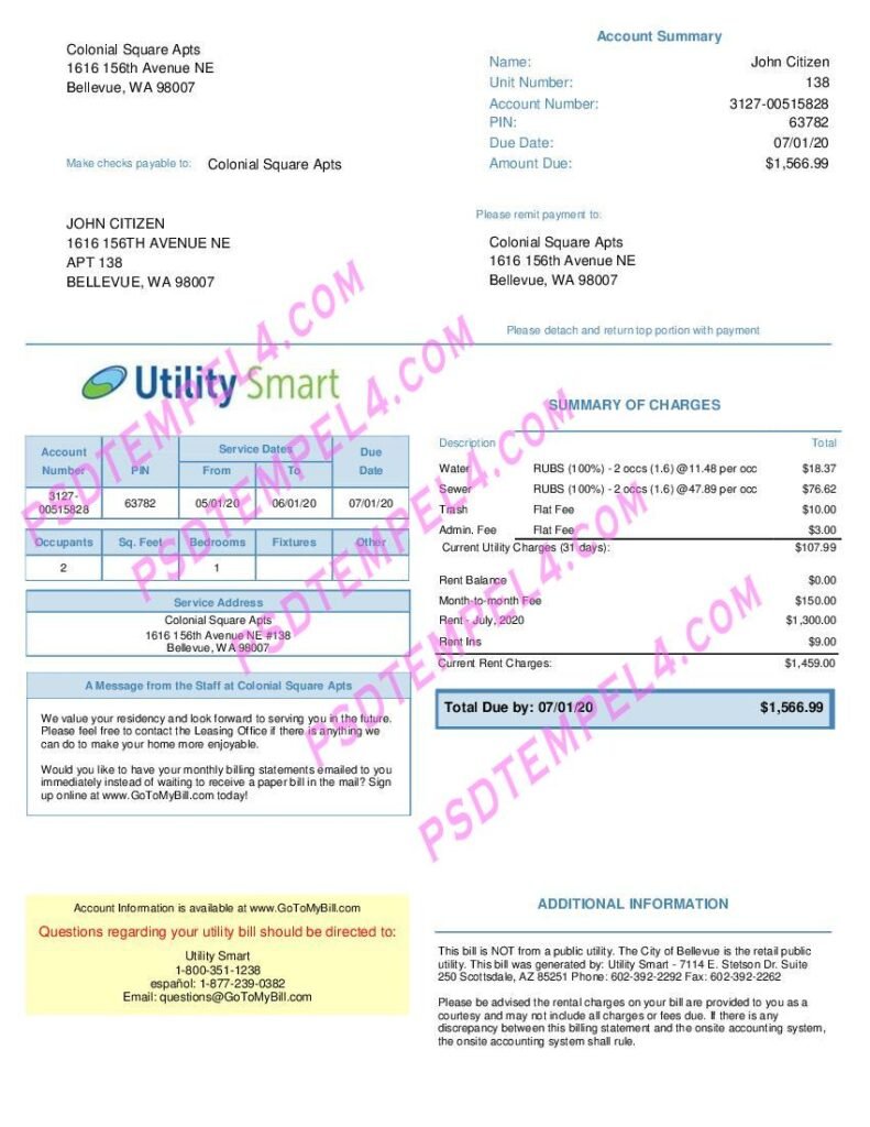 USA Arizona Utility Smart utility bill