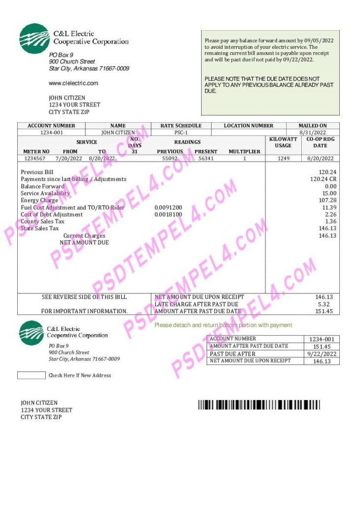 USA Arkansas C & L Electric Cooperative Corporation utility bill