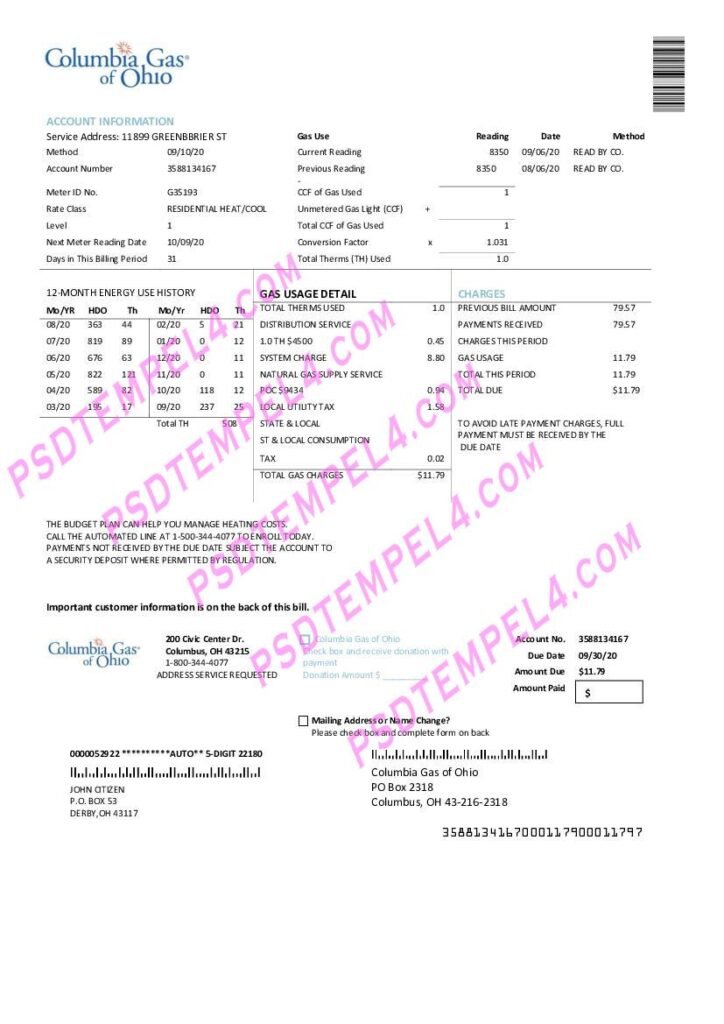 USA Columbia Gas of Ohio utility bill