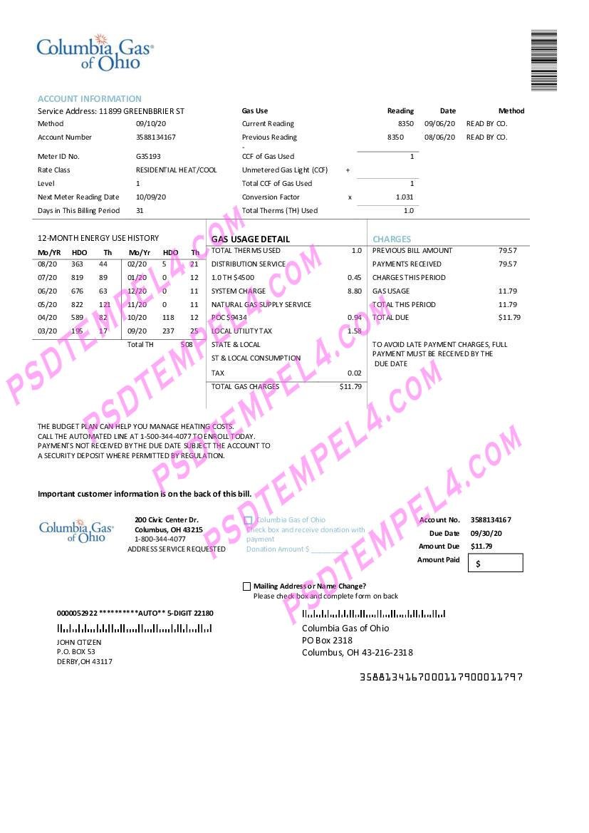 USA Columbia Gas of Ohio utility bill