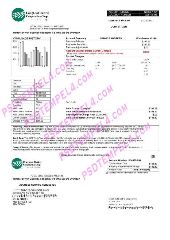 USA Craighead Electric utility bill