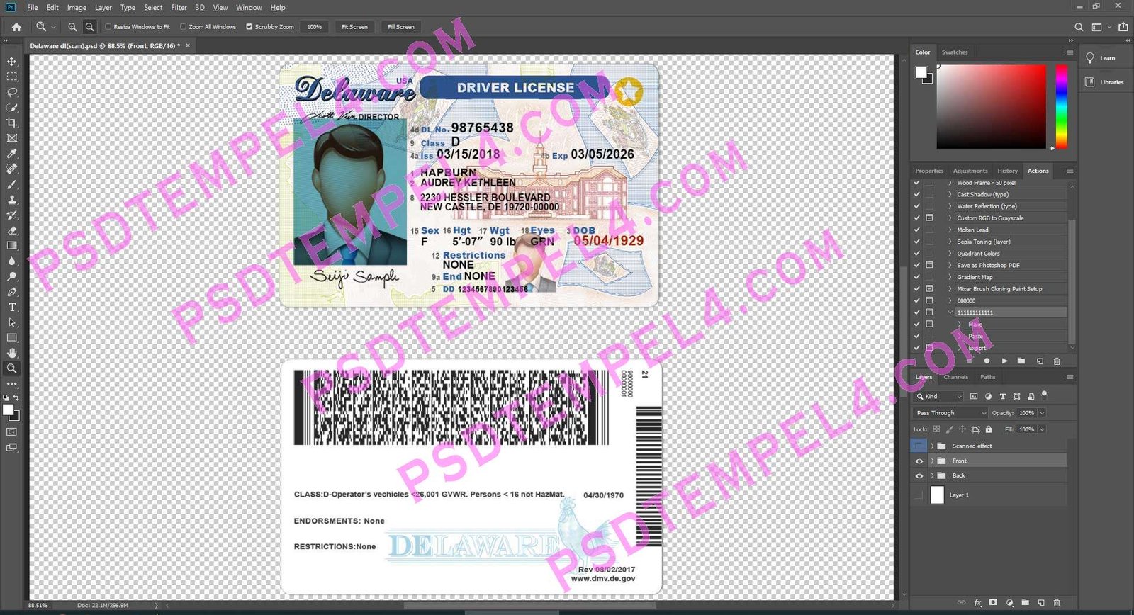 USA Delaware Driver License 2 version