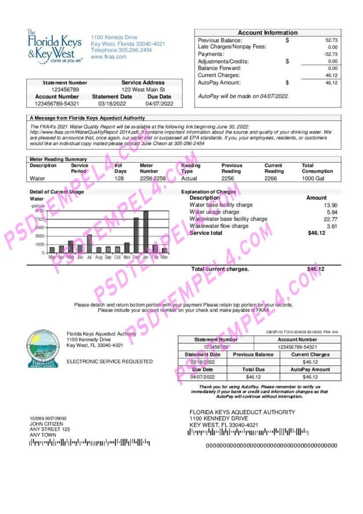 USA Florida Florida Keys utility bill