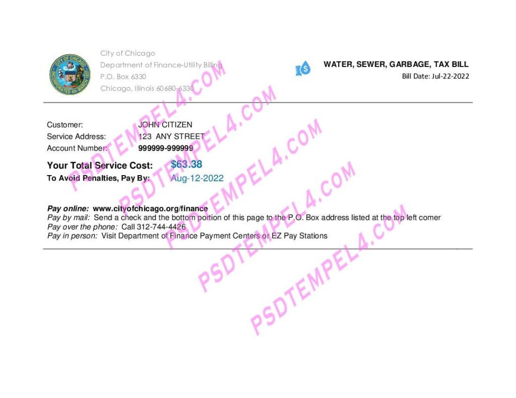 USA Illinois Chicago water sewer garbage tax utility bill
