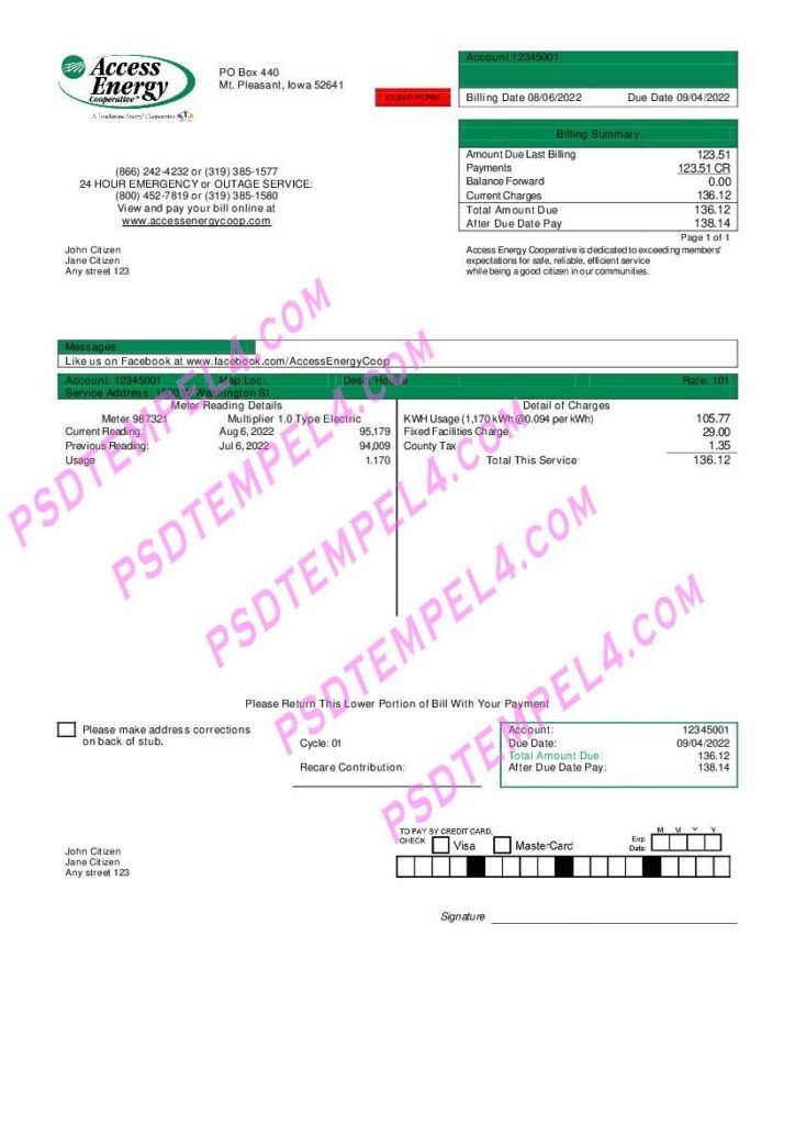 USA Iowa Access Energy Cooperative utility bill