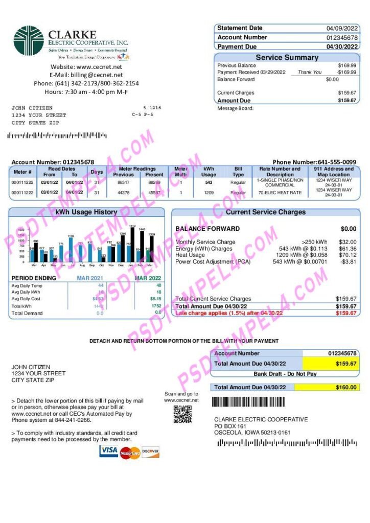USA Iowa Clarke Electric Cooperative Inc. utility bill