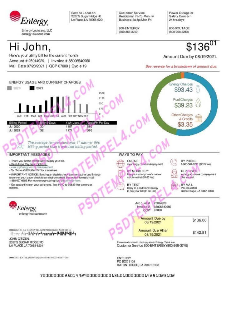 USA Louisiana Entergy 2 utility bill