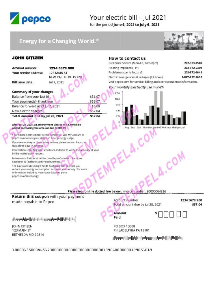 USA Maryland Pepco utility bill