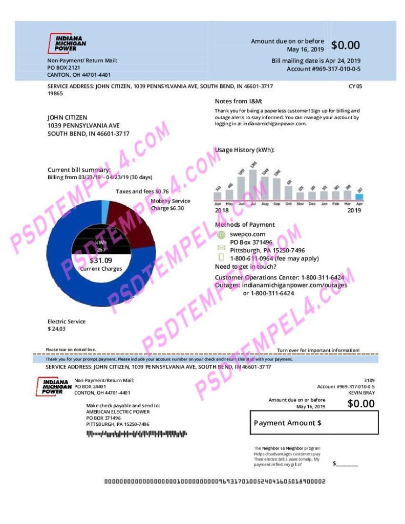 USA Michigan electricity utility bill