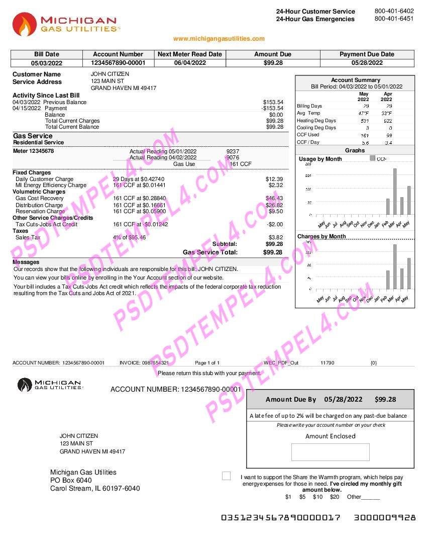 USA Michigan gas Utilities V2 utility bill