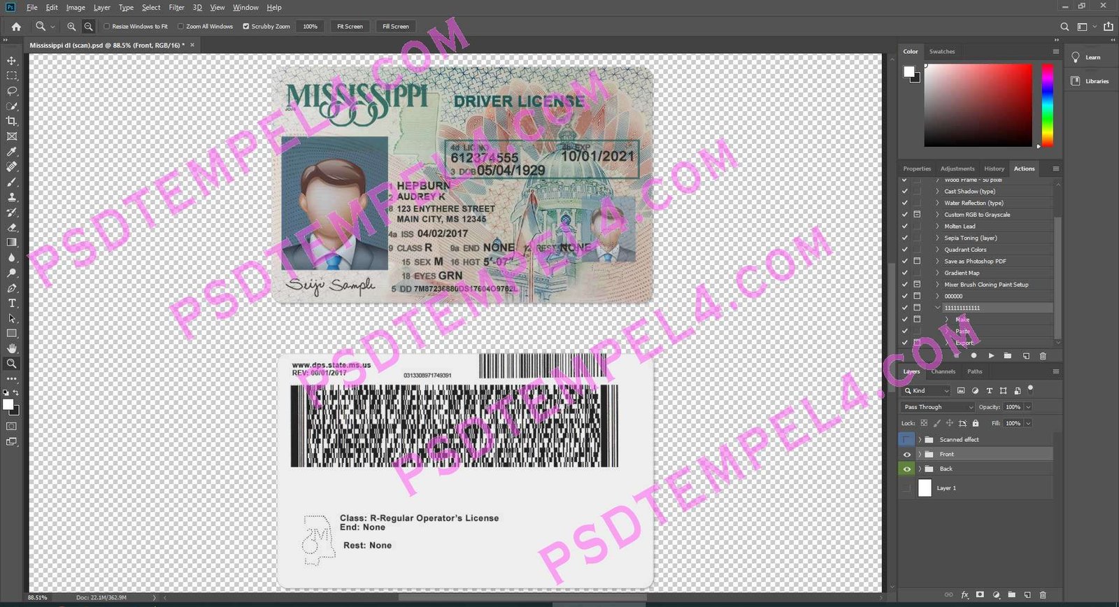 USA Mississippi Driver License 2 version
