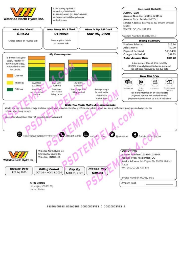 USA Nevada Waterloo North Hydrl V2 utility bill