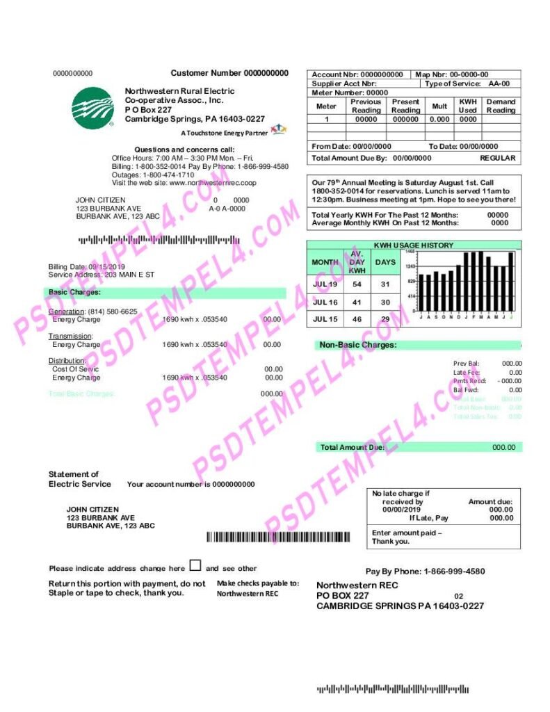 USA Northwestern Rural Electric utility bill