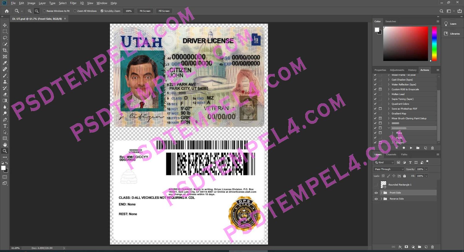 USA Utah Driver License 3 version - Image 2