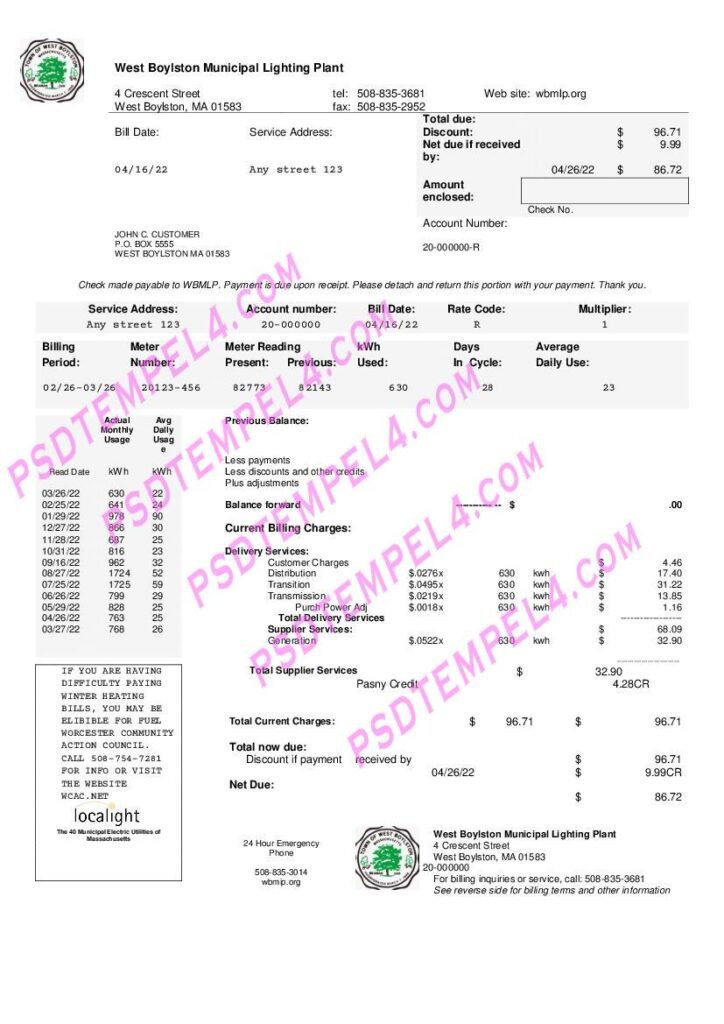 USA West Boylston utility bill