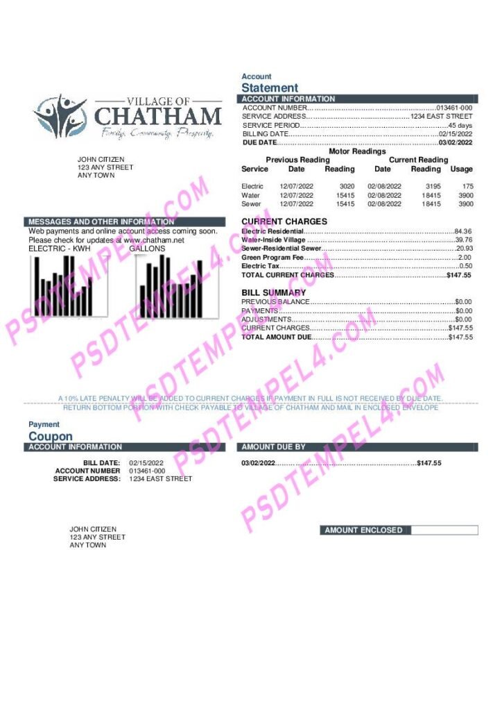 USA Village of Chatham utility bill