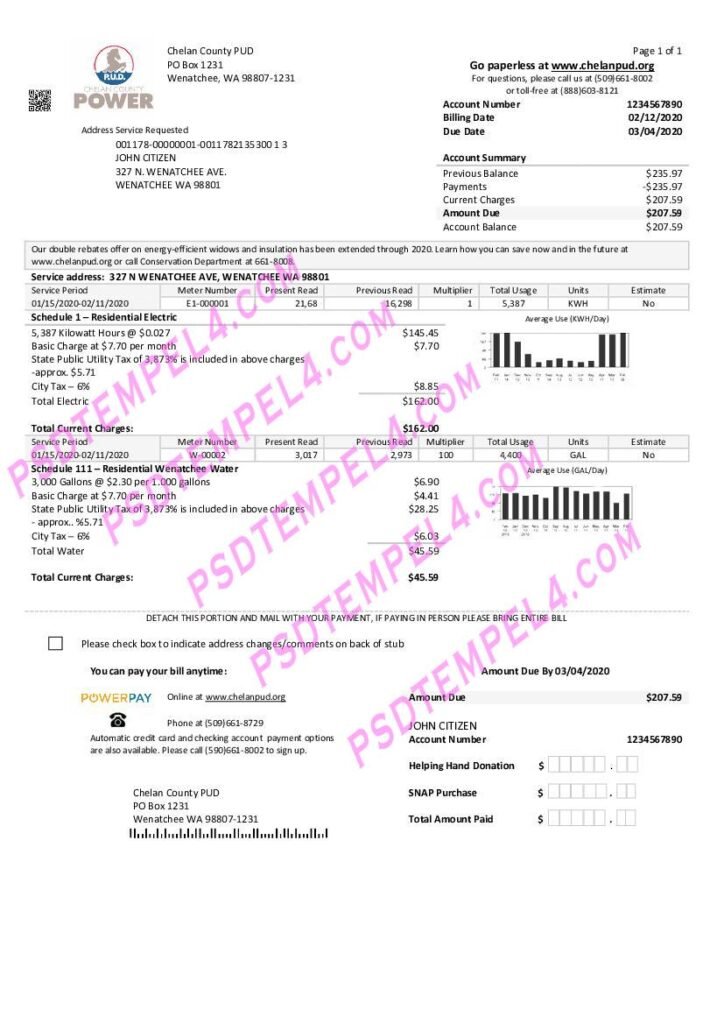 USA Washington Chelan County PUD utility bill