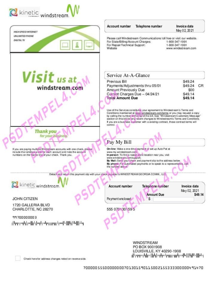 USA Windstream Holdings Inc. utility bill