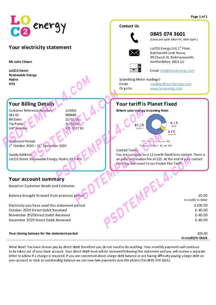 UK United Kingdom LoCO2 Energy utility bill