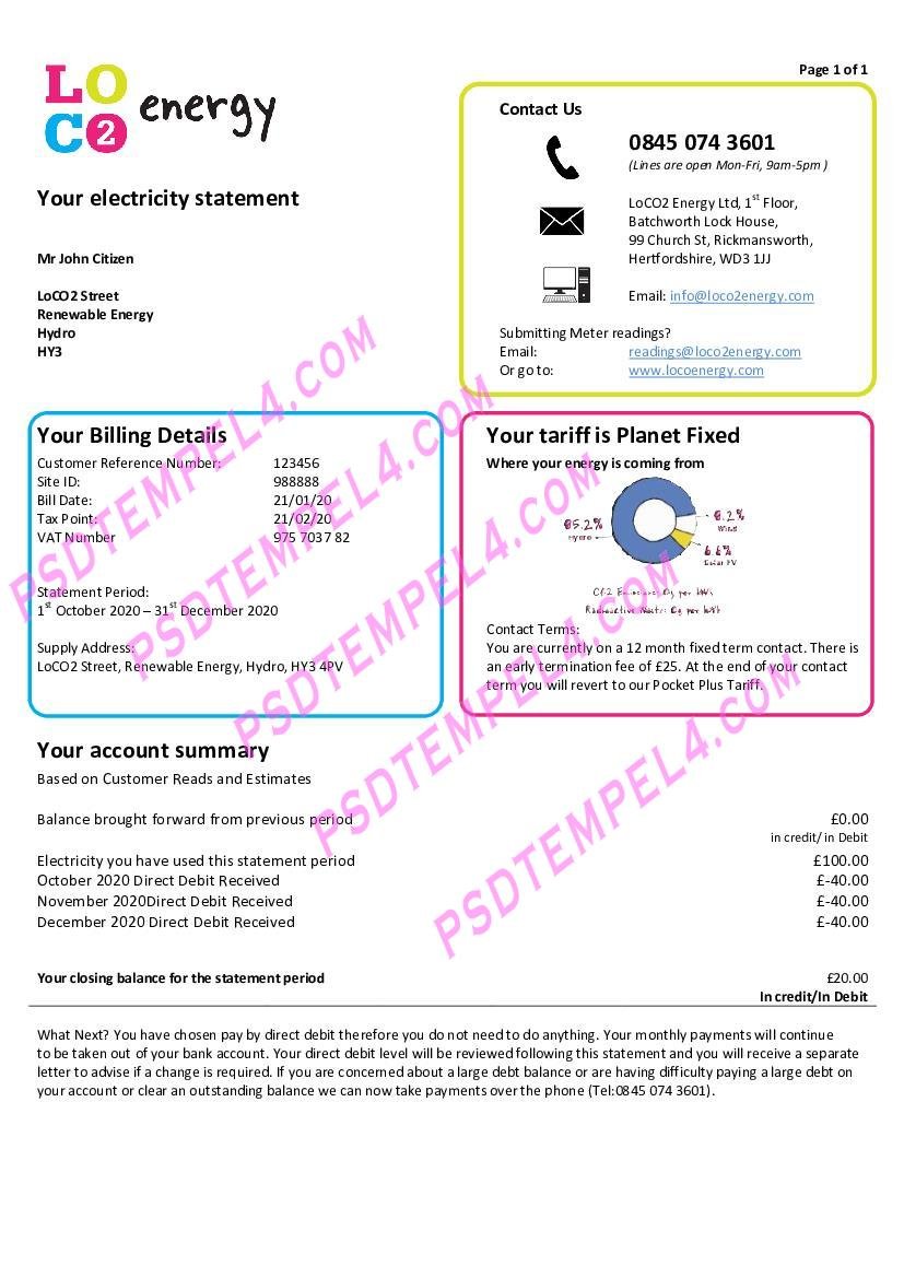 UK United Kingdom LoCO2 Energy utility bill