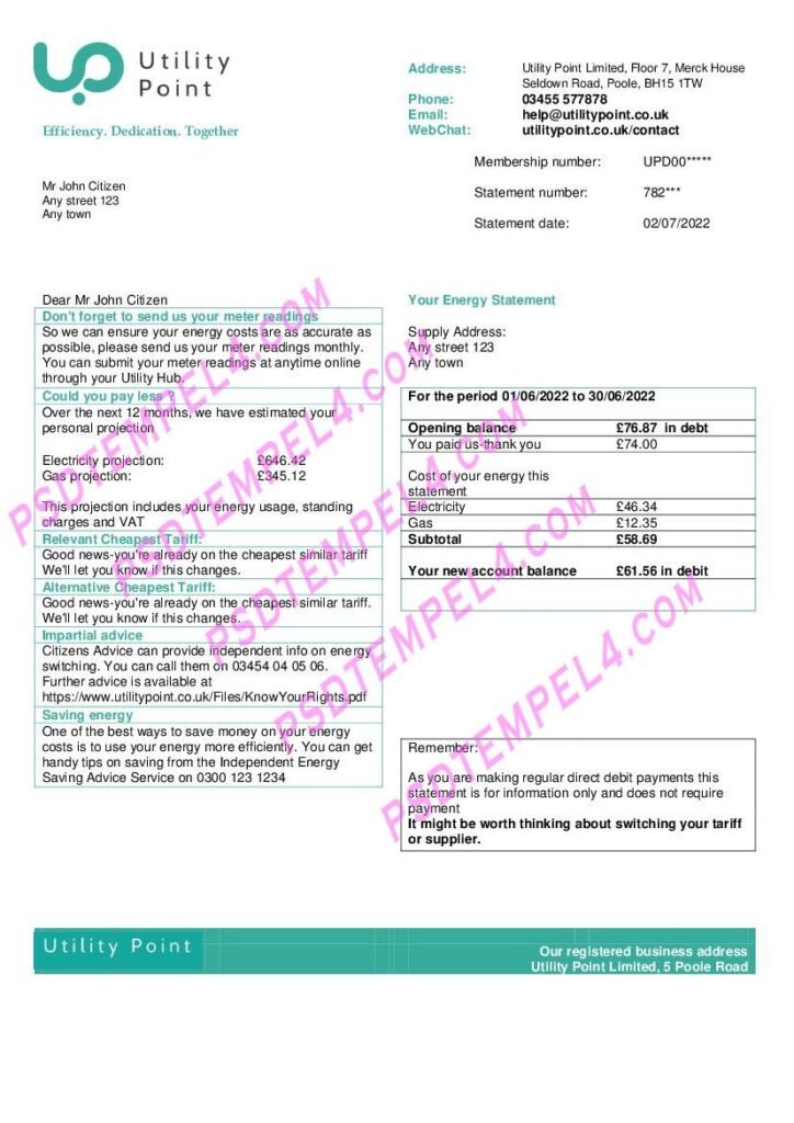 UK United Kingdom Utility Point utility bill