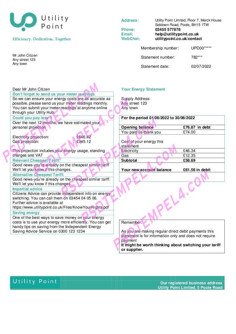 UK United Kingdom Utility Point utility bill