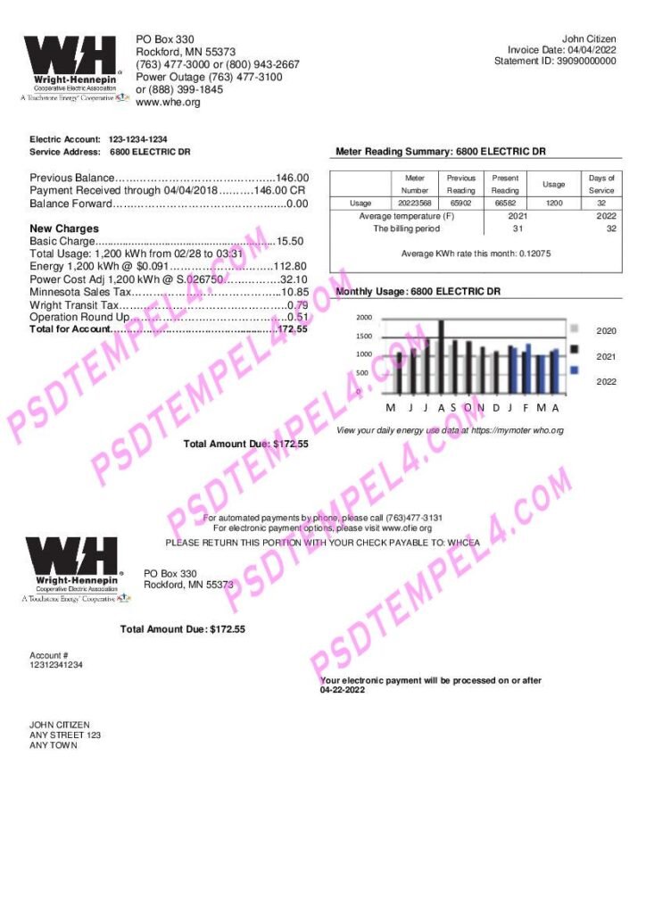usa minnesota wright hennepin utility bill